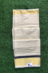 Cotton Handloom Set Saree with Gold Zari and Black Kara Border