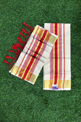 Classic Kerala Set Mundu with Red and Gold Border