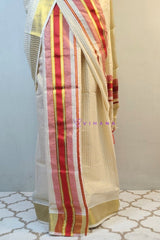 Classic Kerala Set Mundu with Red and Gold Border