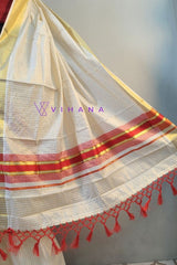 Classic Kerala Set Mundu with Red and Gold Border