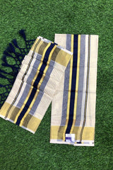 Classic Kerala Set Mundu with Navy Blue and Gold Border