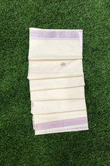 Cotton Set Saree with Rose Gold Zari Border and Floral Embroidery