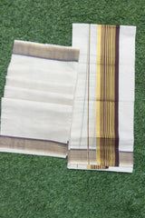 Classic Off-white Set Mundu with Golden and Brown Kasavu Border