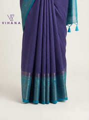 Banarasi Jute Silk Saree Navy Blue & Green Color – VS525