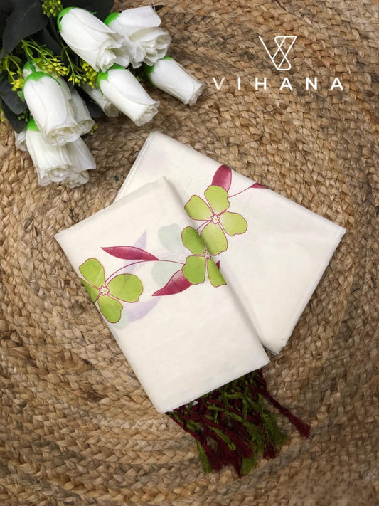 Kerala Set Mundu Off White Color Floral Print-VS478