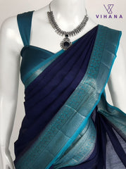 Banarasi Jute Silk Saree Navy Blue & Green Color – VS525