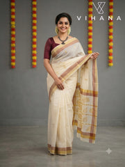 Kerala Set Saree with Blouse-VS369