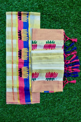 Lotus Printed Kerala Tissue Cotton Set Mundu