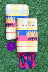 Lotus Printed Kerala Tissue Cotton Set Mundu