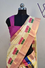 Lotus Printed Kerala Tissue Cotton Set Mundu