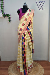 Lotus Printed Kerala Tissue Cotton Set Mundu