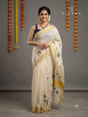 Golden Tissue Set Saree with Floral Bouquet Embroidery-VS079
